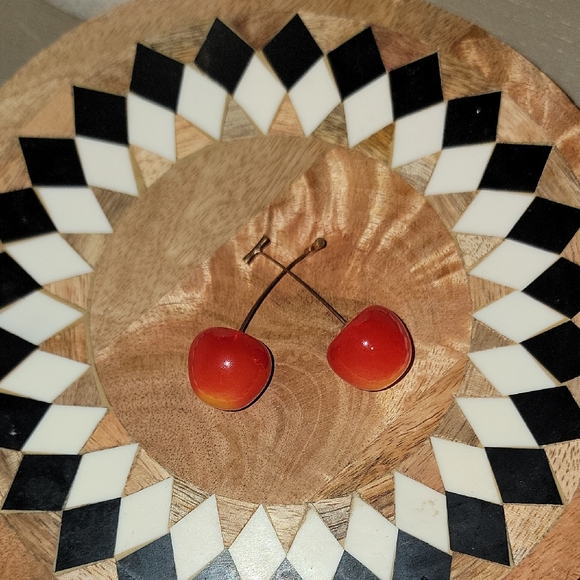 Source Unknown Jewelry - Charming Cherry Earrings - Red and Gold